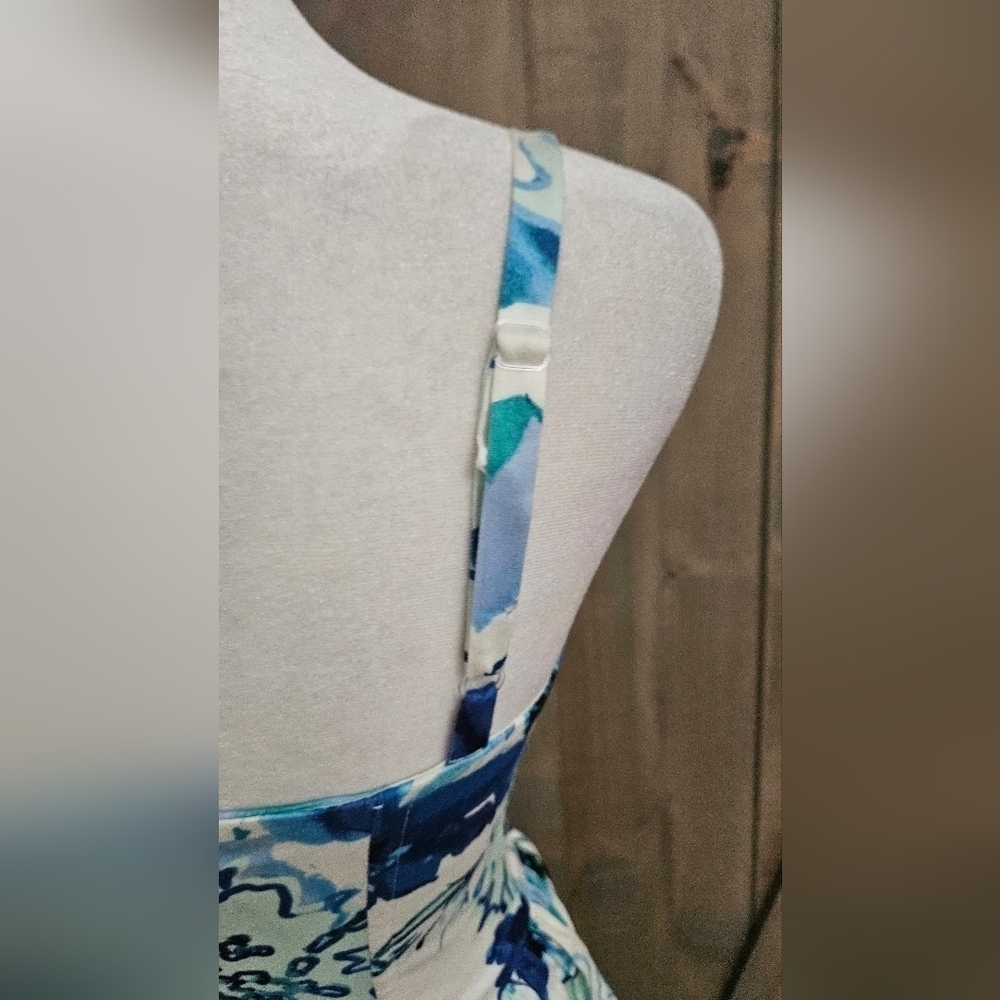 NWT Aqua Bloomingdale's Blue Floral Fit & Flare Sweatheart Neckline Sundress XS - Picture 9 of 16